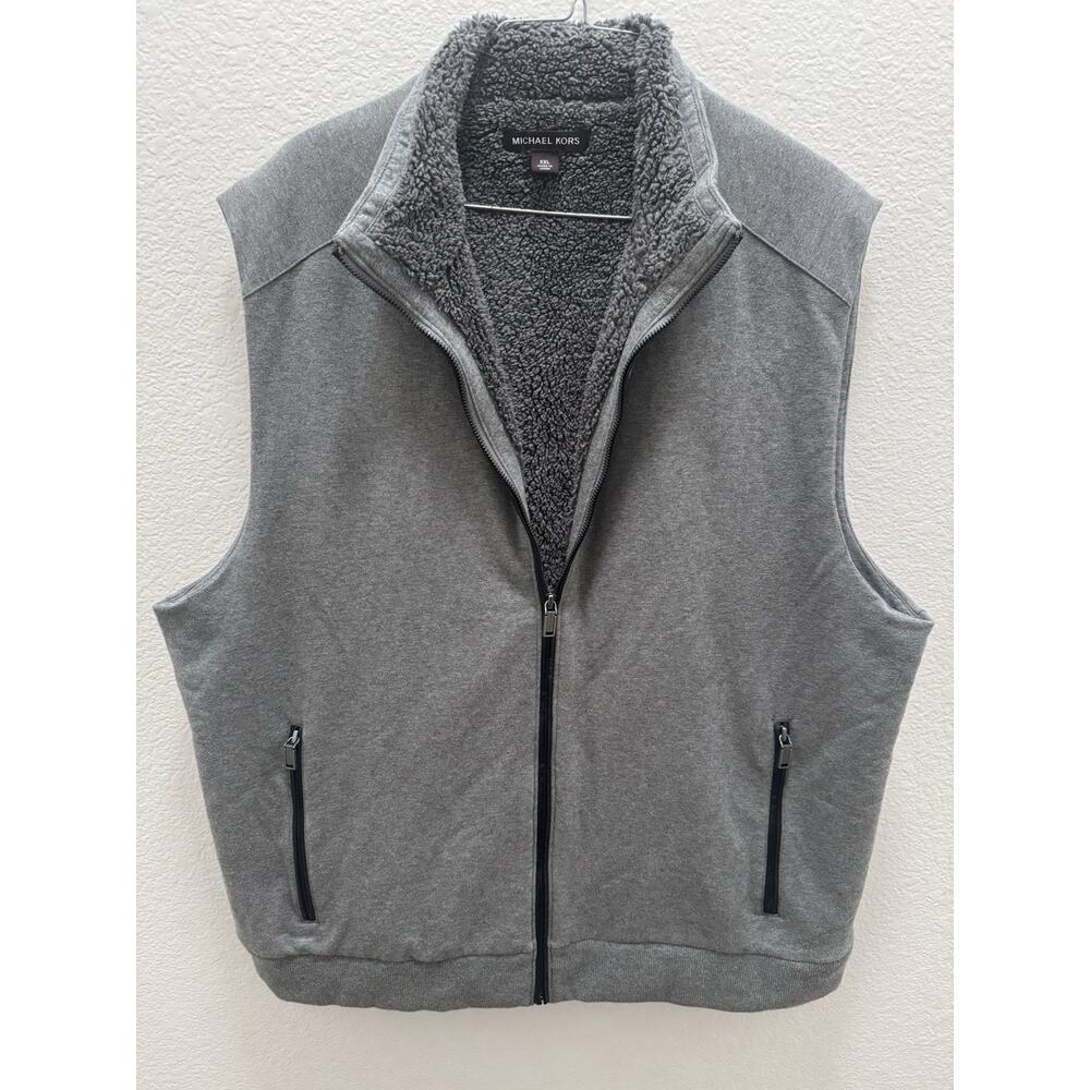 Michael Kors Gray Vest Full Zip Lined Zipper Accents Stand-Up Collar Size XXL